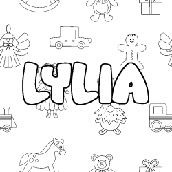 Coloriage prénom LYLIA - décor Jouets