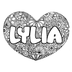 Coloriage prénom LYLIA - décor Mandala coeur