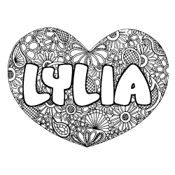 Coloriage pr&eacute;nom LYLIA - d&eacute;cor Mandala coeur