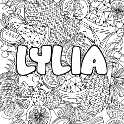 Coloriage prénom LYLIA - décor Mandala fruits