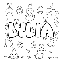 Coloriage pr&eacute;nom LYLIA - d&eacute;cor Paques