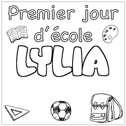 Coloriage prénom LYLIA - décor Premier jour d'école