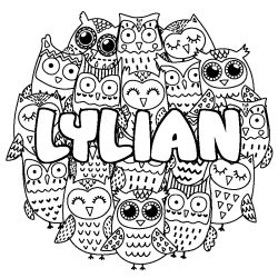 Coloriage pr&eacute;nom LYLIAN - d&eacute;cor Chouettes
