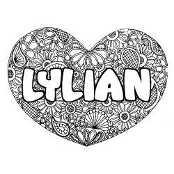 Coloriage pr&eacute;nom LYLIAN - d&eacute;cor Mandala coeur