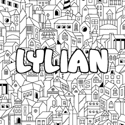 Coloriage pr&eacute;nom LYLIAN - d&eacute;cor Ville