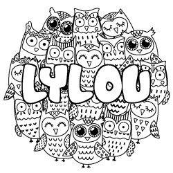 Coloriage pr&eacute;nom LYLOU - d&eacute;cor Chouettes