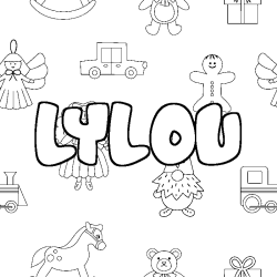 Coloriage prénom LYLOU - décor Jouets