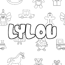 Coloriage pr&eacute;nom LYLOU - d&eacute;cor Jouets