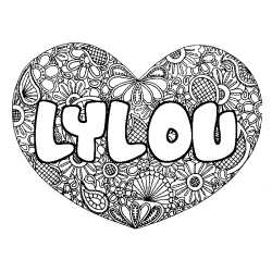 Coloriage prénom LYLOU - décor Mandala coeur