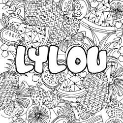 Coloriage pr&eacute;nom LYLOU - d&eacute;cor Mandala fruits