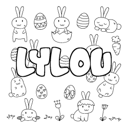 Coloriage pr&eacute;nom LYLOU - d&eacute;cor Paques
