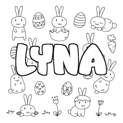 Coloriage pr&eacute;nom LYNA - d&eacute;cor Paques