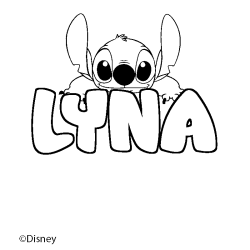 Coloriage pr&eacute;nom LYNA - d&eacute;cor Stitch