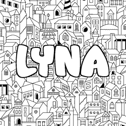 Coloriage prénom LYNA - décor Ville