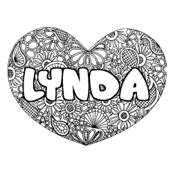 Coloriage pr&eacute;nom LYNDA - d&eacute;cor Mandala coeur