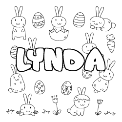 Coloriage pr&eacute;nom LYNDA - d&eacute;cor Paques