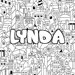 Coloriage prénom LYNDA - décor Ville