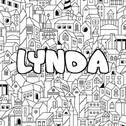 Coloriage pr&eacute;nom LYNDA - d&eacute;cor Ville