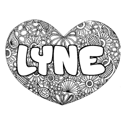 Coloriage prénom LYNE - décor Mandala coeur