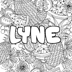 Coloriage pr&eacute;nom LYNE - d&eacute;cor Mandala fruits