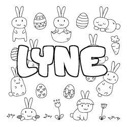 Coloriage prénom LYNE - décor Paques