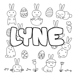 Coloriage pr&eacute;nom LYNE - d&eacute;cor Paques