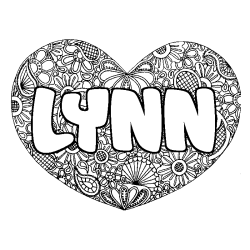 Coloriage prénom LYNN - décor Mandala coeur