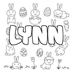 Coloriage prénom LYNN - décor Paques