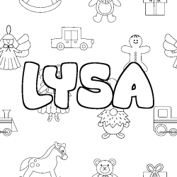 Coloriage pr&eacute;nom LYSA - d&eacute;cor Jouets