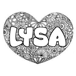 Coloriage pr&eacute;nom LYSA - d&eacute;cor Mandala coeur