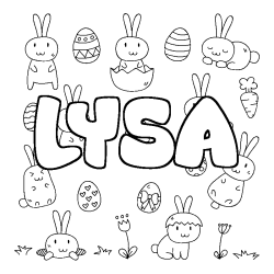 Coloriage prénom LYSA - décor Paques