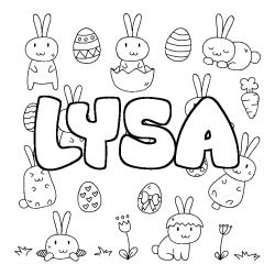 Coloriage pr&eacute;nom LYSA - d&eacute;cor Paques