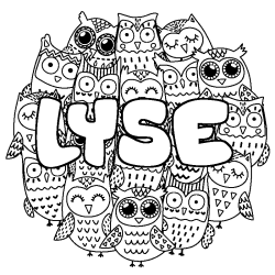Coloriage prénom LYSE - décor Chouettes
