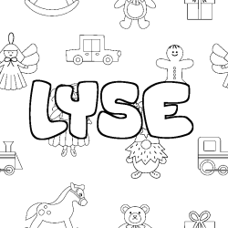 Coloriage pr&eacute;nom LYSE - d&eacute;cor Jouets