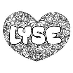 Coloriage pr&eacute;nom LYSE - d&eacute;cor Mandala coeur