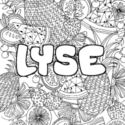Coloriage pr&eacute;nom LYSE - d&eacute;cor Mandala fruits