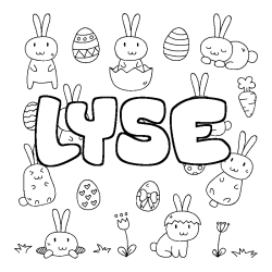 Coloriage pr&eacute;nom LYSE - d&eacute;cor Paques