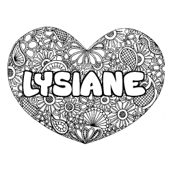 Coloriage pr&eacute;nom LYSIANE - d&eacute;cor Mandala coeur