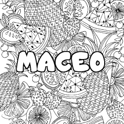 Coloriage pr&eacute;nom MACEO - d&eacute;cor Mandala fruits