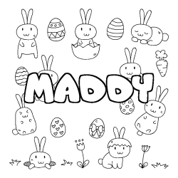 Coloriage pr&eacute;nom MADDY - d&eacute;cor Paques