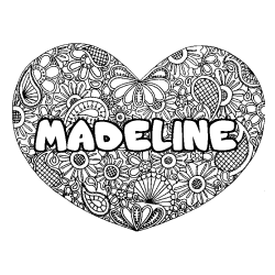 Coloriage prénom MADELINE - décor Mandala coeur