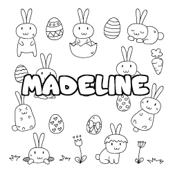 Coloriage pr&eacute;nom MADELINE - d&eacute;cor Paques