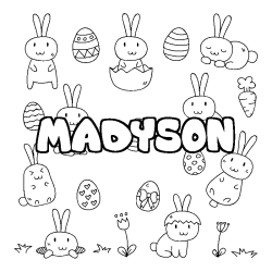 Coloriage prénom MADYSON - décor Paques