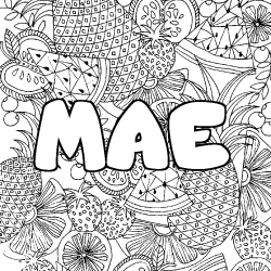 Coloriage prénom MAE - décor Mandala fruits