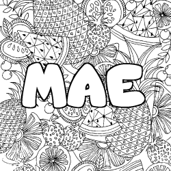 Coloriage pr&eacute;nom MAE - d&eacute;cor Mandala fruits