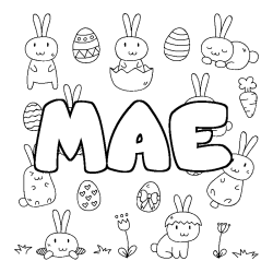 Coloriage pr&eacute;nom MAE - d&eacute;cor Paques