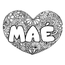 Coloriage prénom MAÉ - décor Mandala coeur