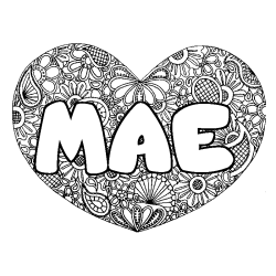 Coloriage prénom MAE - décor Mandala coeur