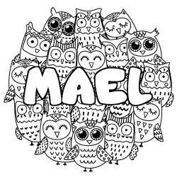 Coloriage prénom MAEL - décor Chouettes