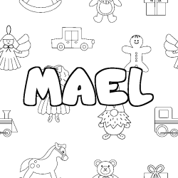 Coloriage prénom MAEL - décor Jouets